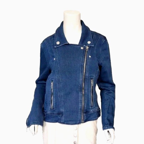 Blank NYC Hello Moto Jean Jacket Stretch Denim Motorcycle - Picture 3 of 11